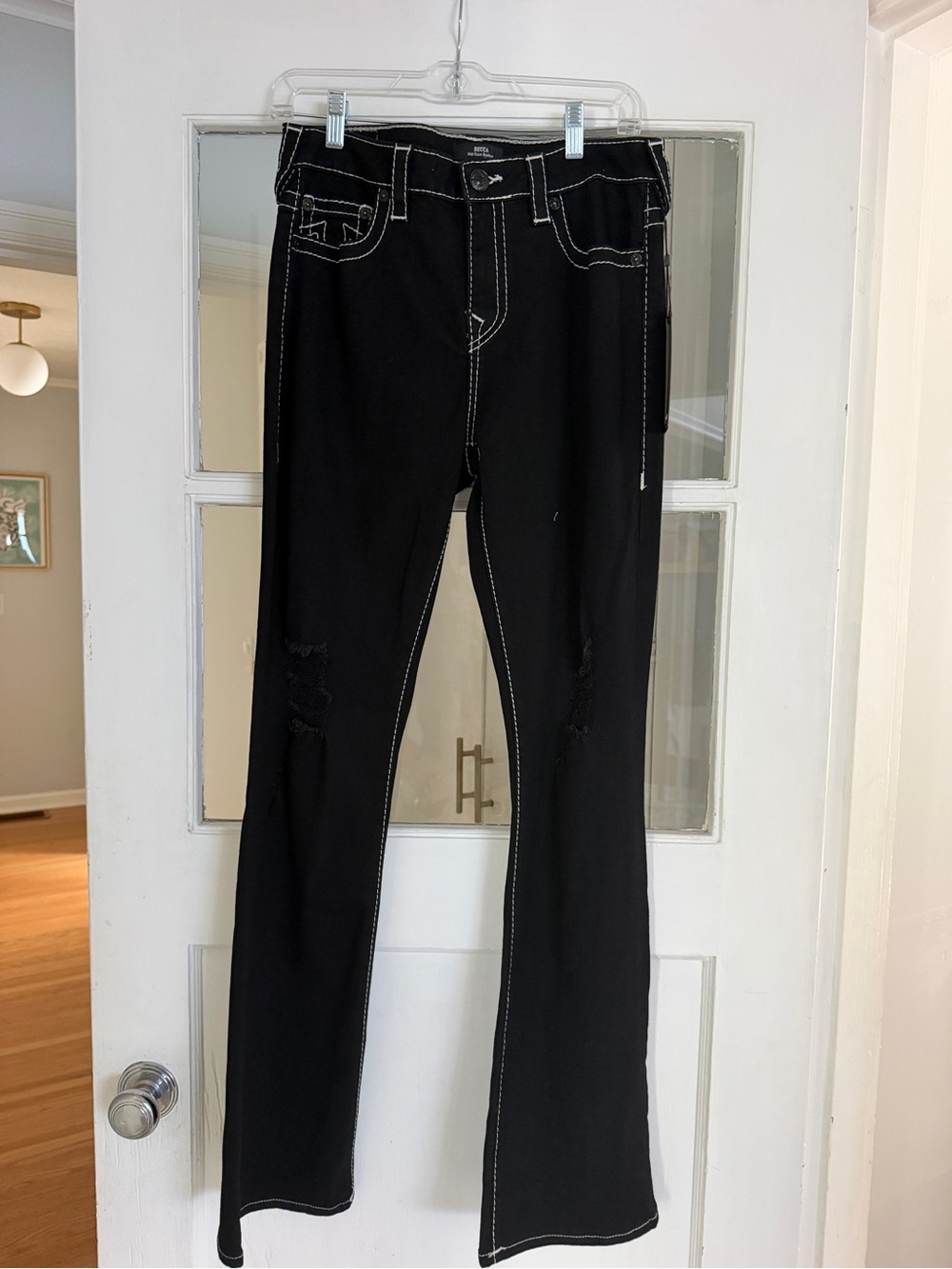 True Religion Black Flare Jeans with Contrast Stitching